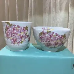 【値下】花柄　桜　茶碗　湯呑み セット　陶磁器　ピンク①のサムネイル