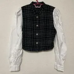 ZARA クロップド丈シャツ XS 黒白ツイード