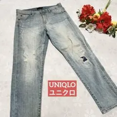 UNIQLO JEANS ユニクロ ダメージ加工 ストレートデニム ジーンズのサムネイル