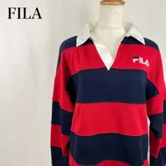 フィラ　太ボーダー　ビッグシルエット　スウェット　長袖ラガーシャツ【4645】