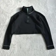 ハーフジップ クロップド トレーナー ブラック　短丈 XS