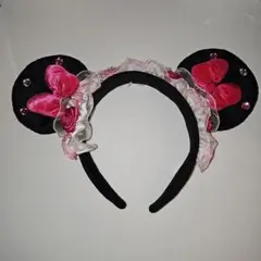 ディズニー ミニーちゃん カチューシャ 薔薇 ローズ フリル ピンク パール