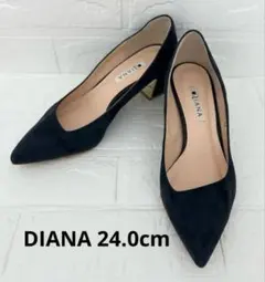 DIANA ダイアナ　ポインテッドトゥネイビーヒールパンプススエード