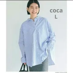 coca タイプライターストライプオーバーシャツ 長袖 Lのサムネイル