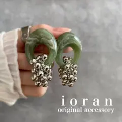 大ぶりピアス✳︎グリーン✳︎つぶつぶシルバー✳︎ハンドメイドピアス イヤリング