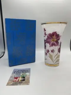 ボヘミアンクリスタルベース　花柄金彩花瓶　外箱付