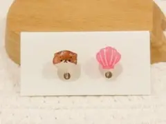 プラ板アクセ＊カワウソとシェル｜ほっこり手描き