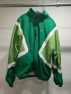 90s NIKE ナイロンジャケット XL 銀タグ グリーン 白 刺繍ロゴ