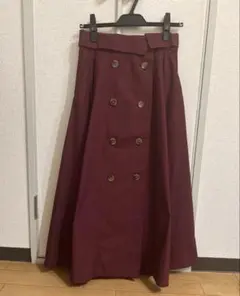 【最終価格❣️】OZOC バーガンディ ダブルボタン フレアスカート 38