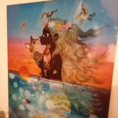 #藤城清治 「夕陽の中の愛の奇跡」レフグラフ作品　本人サイン・イラスト入り 藤城清治 「夕陽の中の愛の奇跡」レフグラフ作品 本人サイン