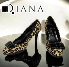 【美品】DIANA パンプス ハラコ レオパード ヒョウ柄 リボン 23cmのサムネイル