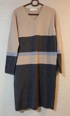 自由区　ニットワンピース 40 Vネック 長袖 ストライプ　美品