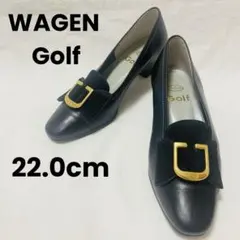 WAGEN Golf ブラック レザー パンプス 22.0cm 黒