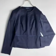 NEWYORKER ニューヨーカー　ウール　ノーカラージャケット　ネイビー　11