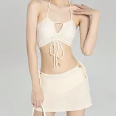 SHEIN シーイン　水着　ビキニ　3点セット　白　アイボリー　体型カバー　M