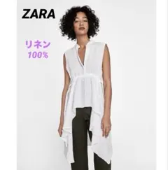 ZARAリネン アシンメトリー ノースリーブブラウス チュニック 白レース 26のサムネイル