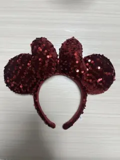 赤いスパンコール ミッキー耳カチューシャ