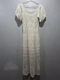 ★calin★アイボリー レース編み ロングワンピース 半袖