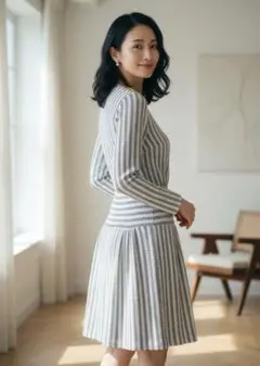 シーバイクロエ ワンピース 縦縞模様 　銅色 ボタン 36 Sサイズ