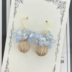 オーロラ ブルー 小花 ×クリア ゴールド ピアス イヤリング