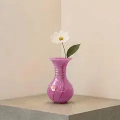 ヴィンテージ アートガラス 花瓶 フラワーベース ピンク 丸型 レトロ 花器のサムネイル