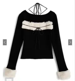 ファーホルターネックリボンニットトップス[ru1387]