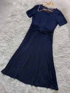 LAURA ASHLEY ローラアシュレイ ロングワンピース 無地 ネイビー