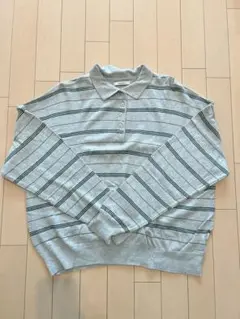niko and... 長袖ポロシャツ グレー ストライプ