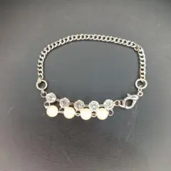 【未使用品】ハンドメイド　パール&ラインストーン　チェーンブレスレット