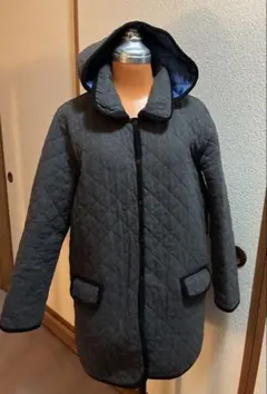 グレー キルティングコート　フード付き