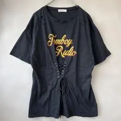ブラウニー Tシャツ カットソー 半袖 レースアップ フロントロゴ ダメージ Fのサムネイル