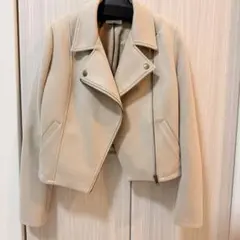 rienda ライダースジャケット ベージュ S フェイクレザー ショート丈