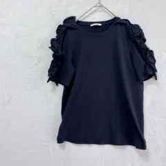 ザラ 【USA M】フリル付き黒半袖Tシャツ ブラック　　無地