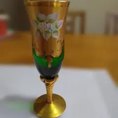 ムラーノガラス 24金彩 エメラルドグリーン コンポート 豪華手描き金盛