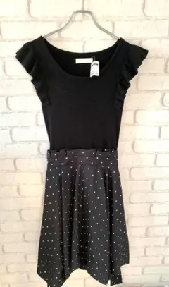 ｙ0076　セシルマクビー　サイズM　ワンピース　黒　水玉　ウエスト紐