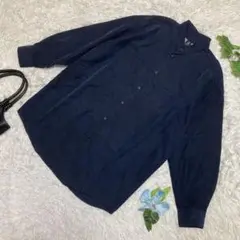 美品　ランバンスタディオ　長袖シャツ　ネイビー　ワンポイントロゴ　48 3XL