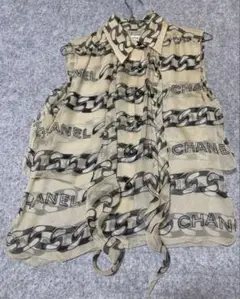 CHANEL シルク チェーン柄 ノースリーブ 38