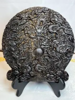 極上彫刻 黒檀 九龍戯珠 9匹の龍 龍神 置物 開運 厄除け 風水 1345
