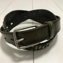 90'sビンテージ！手打ちラウンドスタッズベルト 本革レザー ダークブルー