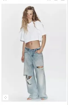 【完売品】ZARA ミッドライズ折り返しウエストデニムパンツ 5号　新品 完売品】ZARA ミッドライズ折り返しウエストデニムパンツ 5号 新品