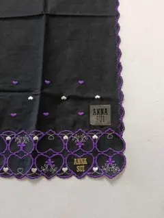ANNA SUI ハンカチ ブラック ハート刺繍　新品のサムネイル