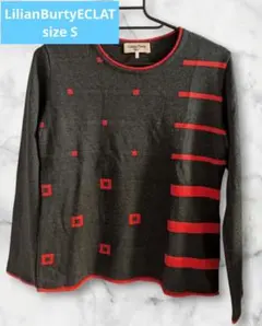 Liliane BurtyECLAT グレー赤幾何学模様長袖ニット