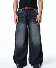 メネス MENES Black Matt Baggy Jeans