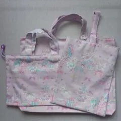 薄紫ユニコーン柄　トートバッグ　シューズバック　お着替え袋