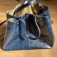 BARCOS 青 ショルダーバッグ クロコダイル型押し