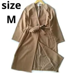 GLOBAL WORK　ノーカラーコート　Vネック　キャメル　M　ベルト付き