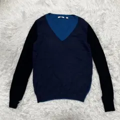 ユニクロ カシミヤ100%ニット バイカラー M Vネック
