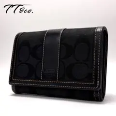 COACH　コーチ　折り財布　シグネチャー　キャンバス　レザー　ブラック