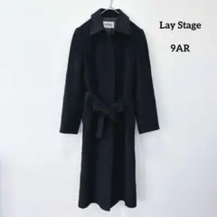 Lay Stage アンゴラ ウール ロングコート ベルト付 9号 黒 比翼仕立