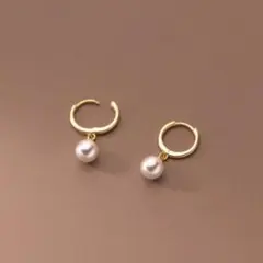 ピアス　k18 一粒 パール　フープ　サージカルステンレス ゴールド 結婚式